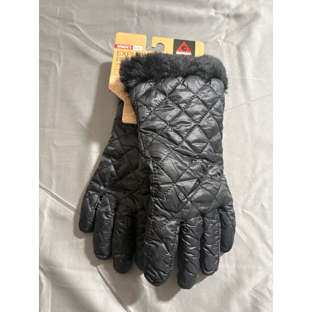 Gerry Women Black Quilted Cold Weather All-Activity Glove Faux Fur Trim BG952052